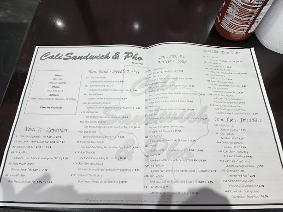 Cali Sandwich & Pho Restaurant Menu | Best Vietnamese Sandwiches & Pho ...